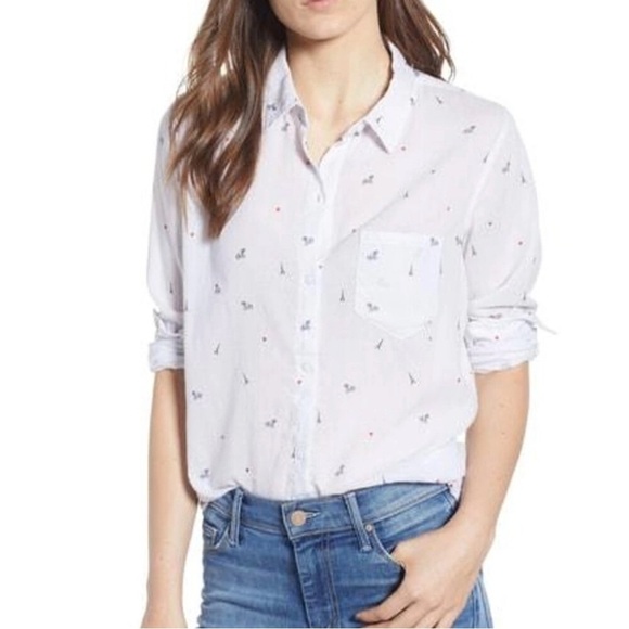 RAILS XS Taylor Little Paris Motif White Pinstripe Eiffel Tower Bicycle Whimsy - Picture 1 of 14